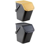 Go Practic Set de Poubelles de Cuisine Avec Couvercle, 2 Pièces 25L Noir et Jaune de Recyclage, Conteneur à Déchets, de Tri Des Déchets en Plastique Durable et Spacieuse