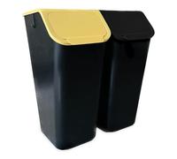 Go Practic Set de Poubelles de Cuisine Avec Couvercle, 2 Pièces 35L Jaune et Noir Sans Poignée de Recyclage, Conteneur à Déchets, de Tri Des Déchets en Plastique Durable et Spacieuse, + filtres