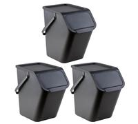 Go Practic Set de Poubelles de Cuisine Avec Couvercle, 3x 25L Noir de Recyclage, Conteneur à Déchets, de Tri Des Déchets en Plastique Durable et Spacieuse