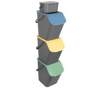 Go Practic Set de Poubelles de Cuisine Avec Couvercle, 4 Pièces: 3x 25L + 1x 4,5L de Recyclage Biodégradable, Fonction de Clic, Conteneur à Déchets, de Tri Des Déchets en Plastique Durable Spacieuse