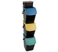 Go Practic Set de Poubelles de Cuisine Avec Couvercle, 4 Pièces: 3x 25L + 1x 4,5L de Recyclage Biodégradable, Fonction de Clic, Conteneur à Déchets, de Tri Des Déchets en Plastique Durable Spacieuse