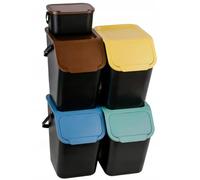 Go Practic Set de Poubelles de Cuisine Avec Couvercle, 5 Pièces 25L de Recyclage, Fonction de Clic, Conteneur à Déchets, de Tri Des Déchets en Plastique Durable et Spacieuse