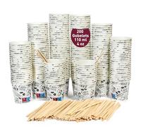gobecups 200 Gobelets Café Jetables Papier Carton 110 ml 4 oz avec Bâtonnets. Gobelets café jetables avec bâtonnets en bois pour anniversaire, baby shower et réunions; gobelets papier pour espresso