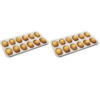 Gobel - Plaque de 12 madeleines - Fer blanc - Dimensions : 39,5 x 20 x 1,7 cm - Empreinte : 8 cm - Fabriquée en France (Lot de 2)
