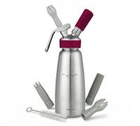 Gobel - Siphon chantilly professionnel cuve et tête inox 0,5L - NF D21-901 | Chantilly, sauces, espumas, chaud ou froid jusqu'à 70°C ; certifié NF D21-901 et TÜV ; 3 douilles et brosse incluses