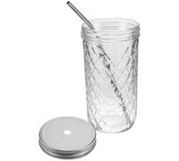 Gobelet à Boire en Verre avec Couvercle et Paille 650ml | Surface Lisse, Fond Plat, pour Thé Glacé, Lait, Bureau et Repas