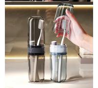 Gobelet à brosse à dents transparent, étui de rangement portable pour brosse à dents et dentifrice, tasse de toilette de voyage, accessoire essentiel pour les voyages, les affaires, la rentrée scolair