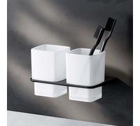 Gobelet à dents double avec support Porte-brosse à dents Porte-gobelet verre inox avec percer Gobelet salle de bain AM.PM, noir mat