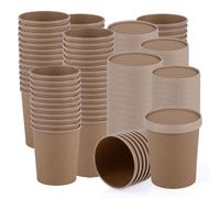 Gobelet alimentaire avec couvercle, gobelet à soupe, compostable, jetable, emballage à emporter, écologique, carton bioplastique PLA certifié FSC, DxH 11,5x13,5 cm, lot de 525