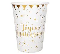Gobelet anniversaire blanc et or (x10) REF/5669