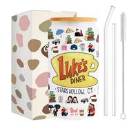 Gobelet avec paille et couvercle, gilmore girls merch verre avec couvercle et paille, ensemble complet et impression double face, tasse en verre pour filles, adolescentes, fans, cadeau, café, jus