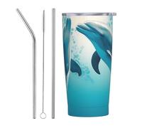 Gobelet de 591 ml avec couvercle - Motif de conte de dauphins - Tasse à café de voyage isotherme en acier inoxydable pour garder les boissons chaudes et froides - Pour homme et femme