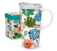 Gobelet de voyage en céramique 43,2 ml. Tasse à café avec coffret cadeau et couvercle 17 ounce bleu