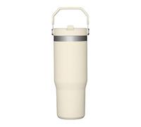 Gobelet en acier inoxydable avec paille isotherme pour la maison, le bureau ou la voiture, gobelet réutilisable avec paille résistante aux fuites à rabat (blanc laiteux, 591 ml)