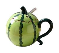 Gobelet en forme de pastèque, design anti-poussière, en céramique, esthétique, en forme de fruits, avec paille et couvercle, pour boissons chaudes et froides