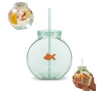 Gobelet en forme de poisson avec paille - Bouteille en plastique avec couvercles, 1200 ml - Tasse décorative incassable pour boissons d'été, bol tendance pour centre de table de fête (1 pièce)