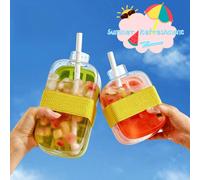 Gobelet en plastique transparent portable 2-en-1 étanche avec paille et manchon antidérapant, bac à glaçons intégré pour garder les boissons froides, réutilisable, convient pour les boissons froides, 