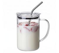 Gobelet en verre de 32 oz : Gobelet en verre de 32 oz avec poignée, tasse transparente avec couvercle et paille en acier inoxydable pour le café, le lait, les jus et autres boisson