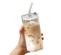 Gobelet en verre transparent de 400 ml avec couvercle en bois et paille en verre, verres réutilisables en forme de canette pour boissons froides, jus, café, cocktail, whisky