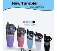 Gobelet isotherme à grande capacité 30oz/890ml, tasse de voyage en acier inoxydable avec couvercle rabattable et paille, tasse à café étanche, bouteille d'eau portable pour boissons chaudes et froides