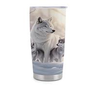 Gobelet isotherme Arctic Wolf Pack de 590 ml (20 oz) en acier inoxydable avec poignée et paille, tasse de voyage à café isolée sous vide avec couvercle étanche, design élé pour boissons chaudes et fr