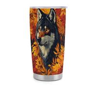 Gobelet isotherme Autumn Wolf de 590 ml (20 oz) en acier inoxydable avec poignée et paille, tasse de voyage à café isolée sous vide avec couvercle étanche, design tendance pour boissons chaudes et fr