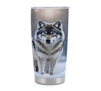 Gobelet isotherme Cool Wolf de 590 ml (20 oz) en acier inoxydable avec poignée et paille, tasse de voyage à café isolée sous vide avec couvercle étanche, design tendance pour boissons chaudes et froi