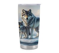 Gobelet isotherme Cool Wolf de 590 ml (20 oz) en acier inoxydable avec poignée et paille, tasse de voyage à café isolée sous vide avec couvercle étanche, design tendance pour boissons chaudes et froi