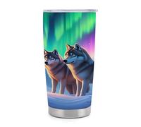 Gobelet isotherme Cool Wolf de 590 ml (20 oz) en acier inoxydable avec poignée et paille, tasse de voyage à café isolée sous vide avec couvercle étanche, design tendance pour boissons chaudes et froi