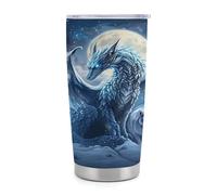 Gobelet isotherme Dragon Wolf de 590 ml (20 oz) en acier inoxydable avec poignée et paille, tasse de voyage à café isolée sous vide avec couvercle étanche, design élé pour boissons chaudes et froides