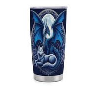 Gobelet isotherme Dragons Wolf Moon de 590 ml (20 oz) en acier inoxydable avec poignée et paille, tasse de voyage à café isolée sous vide avec couvercle étanche, design tendance pour boissons chaudes
