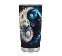 Gobelet isotherme Dual Wolf de 590 ml (20 oz) en acier inoxydable avec poignée et paille, tasse de voyage à café isolée sous vide avec couvercle étanche, design élé pour boissons chaudes et froides