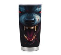 Gobelet isotherme Fierce Wolf de 590 ml (20 oz) en acier inoxydable avec poignée et paille, tasse de voyage à café isolée sous vide avec couvercle étanche, design tendance pour boissons chaudes et fr