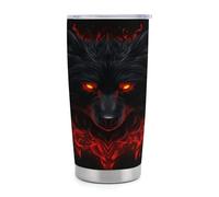 Gobelet isotherme Flame Wolf de 590 ml (20 oz) en acier inoxydable avec poignée et paille, tasse de voyage à café isolée sous vide avec couvercle étanche, design élé pour boissons chaudes et froides