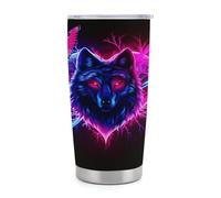 Gobelet isotherme Love Wolf de 590 ml (20 oz) en acier inoxydable avec poignée et paille, tasse de voyage à café isolée sous vide avec couvercle étanche, design tendance pour boissons chaudes et froi