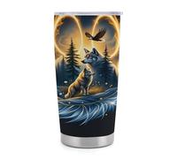 Gobelet isotherme Magical Wolf de 590 ml (20 oz) en acier inoxydable avec poignée et paille, tasse de voyage à café isolée sous vide avec couvercle étanche, design tendance pour boissons chaudes et f