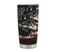 Gobelet isotherme patriotique Wolf de 590 ml (20 oz) en acier inoxydable avec poignée et paille, tasse de voyage à café isolée sous vide avec couvercle étanche, design tendance pour boissons chaudes