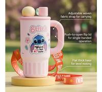 Gobelet isotherme portable à double usage pour boisson, Disney Stitch rose, licence officielle, pour usage extérieur et domestique, grande capacité, mignon, pour étudiants, s'adapte au porte-gobelet, 