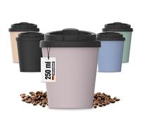 Gobelet isotherme pour café à emporter, en plastique bio, 250 ml, sans BPA et 100 % recyclable, fabriqué en Allemagne, avec couvercle, pour le bureau, la voiture, l'école, etc. (lilas)