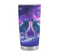 Gobelet isotherme Snow Wolf de 590 ml (20 oz) en acier inoxydable avec poignée et paille, tasse de voyage à café isolée sous vide avec couvercle étanche, design élé pour boissons chaudes et froides