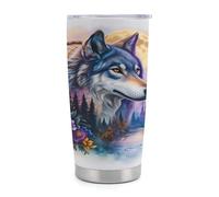 Gobelet isotherme Two Wolf de 590 ml (20 oz) en acier inoxydable avec poignée et paille, tasse de voyage à café isolée sous vide avec couvercle étanche, design élé pour boissons chaudes et froides