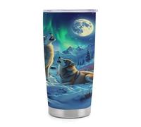 Gobelet isotherme Wolf de 590 ml (20 oz) en acier inoxydable avec poignée et paille, tasse de voyage à café isolée sous vide avec couvercle étanche, design élé pour boissons chaudes et froides