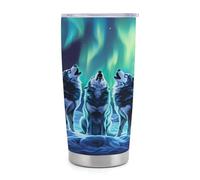 Gobelet isotherme Wolf Howl de 590 ml (20 oz) en acier inoxydable avec poignée et paille, tasse de voyage à café isolée sous vide avec couvercle étanche, design tendance pour boissons chaudes et froi
