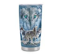 Gobelet isotherme Wolf King Wolf Pack de 590 ml (20 oz) en acier inoxydable avec poignée et paille, tasse de voyage à café isolée sous vide avec couvercle étanche, design tendance pour boissons chaud