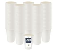 Gobelet jetable BenBow en canne à sucre, blanc, 300 ml x 500 - Mieux que des gobelets en carton, Ecologique, Idéal pour les fêtes ou le café