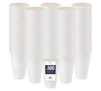 Gobelet jetable BenBow en canne à sucre, blanc, 400 ml x 500 - Mieux que des gobelets en carton, Ecologique, Idéal pour les fêtes ou le café
