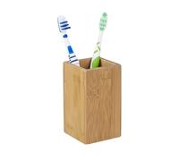 Gobelet Porte Brosse à Dents en Lot de 2, HxlxP: 11 x 6,5 x 6,5 cm Bambou Nature Verre Salle de Bain, Nature