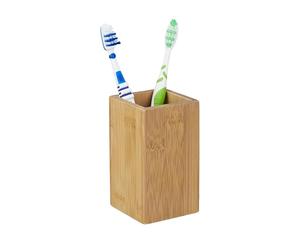 Gobelet Porte Brosse à Dents en Lot de 2, HxlxP: 11 x 6,5 x 6,5 cm Bambou Nature Verre Salle de Bain, Nature
