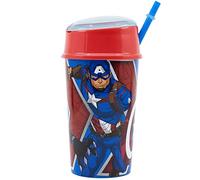 GOBELET RÉUTILISABLE POUR ENFANTS DE 400 ML EN PLASTIQUE SANS BPA AVEC COMPARTIMENT À SNACK DANS LE BOUCHON | AVENGERS HERALDIC ARMY