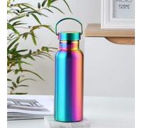 Gobelet thermique en acier inoxydable à double paroi Unyqoos® de 500 ml, étanche avec couvercle – Gobelet isotherme pour boissons chaudes et froides, motif arc-en-ciel, idéal pour le vélo
